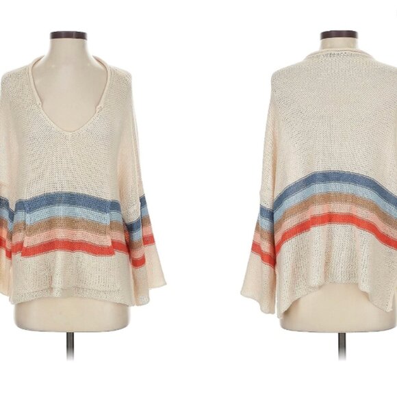 wooden ships knit kangaroo pocket LSV stripe nautical relaxed sweater women S - Picture 8 of 9